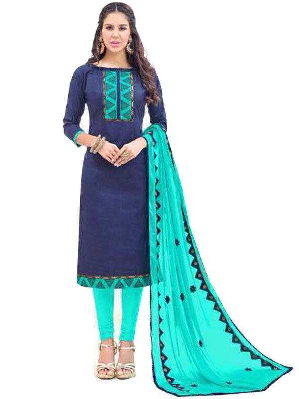 AARJIKA Navy Blue Cotton Banarasi Jacquard Un-Stitched Dress Material
